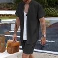 thumbnail image 5 of BLTIBY Men's Summer Beach Outfits 2 Piece Short Sleeve Button Shirts and Shorts Texture Vacation Sets Lightweight Black XXL, 5 of 6