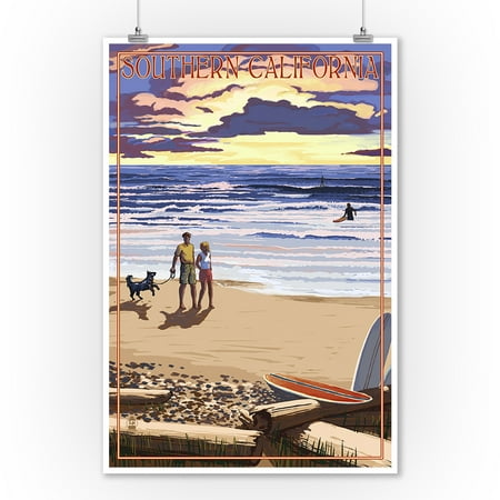 Southern California - Sunset Beach Scene - Lantern Press Poster (9x12 Art Print, Wall Decor Travel (Best Beaches For Kids In Southern California)