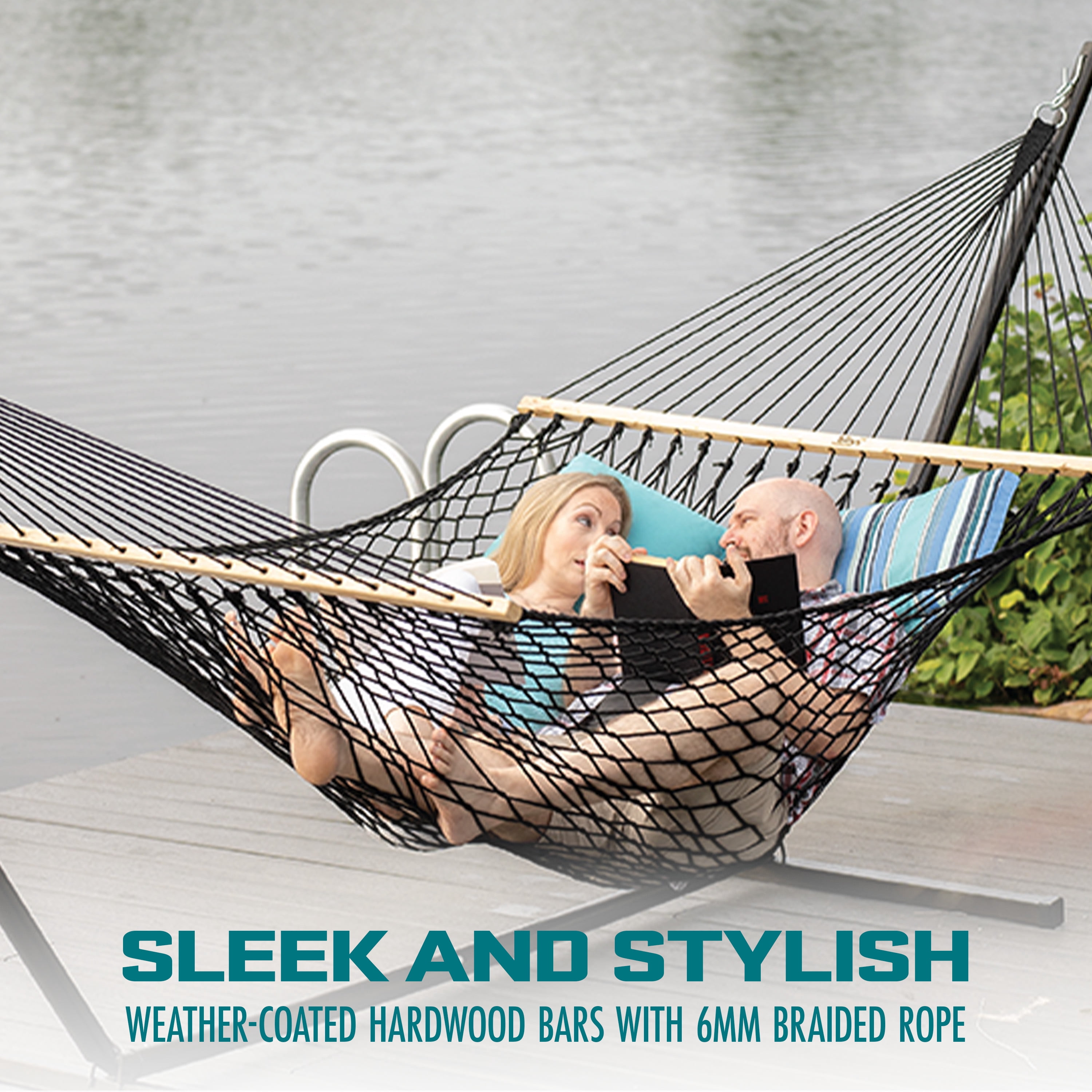 Bliss Hammocks Cotton Rope Hammock W/ Spreader Bar, 60-in. Wide, 450 lb. Capacity - Black