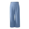 thumbnail image 6 of yueewhu Womens Wide Leg Work Pants Straight Elastic High Waisted Double Button Trousers Business Casual Pants with Pockets (Blue, S), 6 of 6