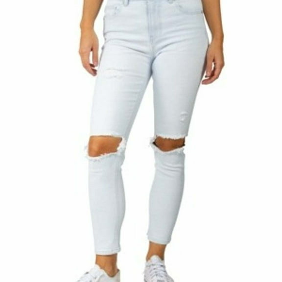 Indigo Rein Juniors High Rise Distressed-Knee Skinny Jeans- Light Blue Size 28 0