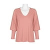 Ellen Tracy Scoop Neck Blouson Long Sleeve Solid Knit Jersey Top-TERRA COTTA / XL