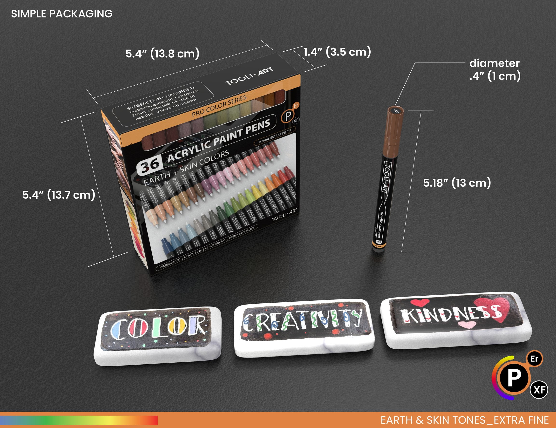 Tooli-Art Acrylic Paint Pens Skin and Earth Tones Marker Set 0.7mm Extra Fine Tip For Rock Painting, Canvas, Most Surfaces with Non-Toxic, Quick Dry Marker Set of 36