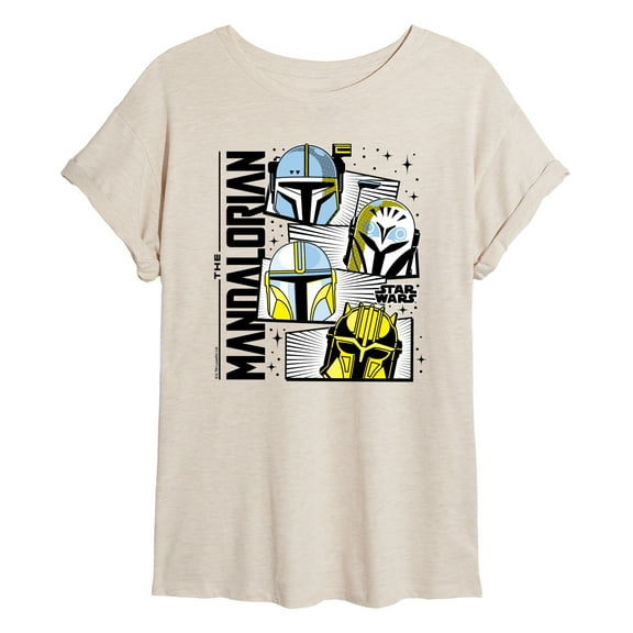 Star Wars - The Mandalorian Mando Helmet Grid  - Womens Oversized Graphic T-Shirt