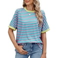 thumbnail image 4 of UVN Striped Tops for Women Summer Short Sleeve T Shirts Casual Crewneck Color Block Shirts, 4 of 10