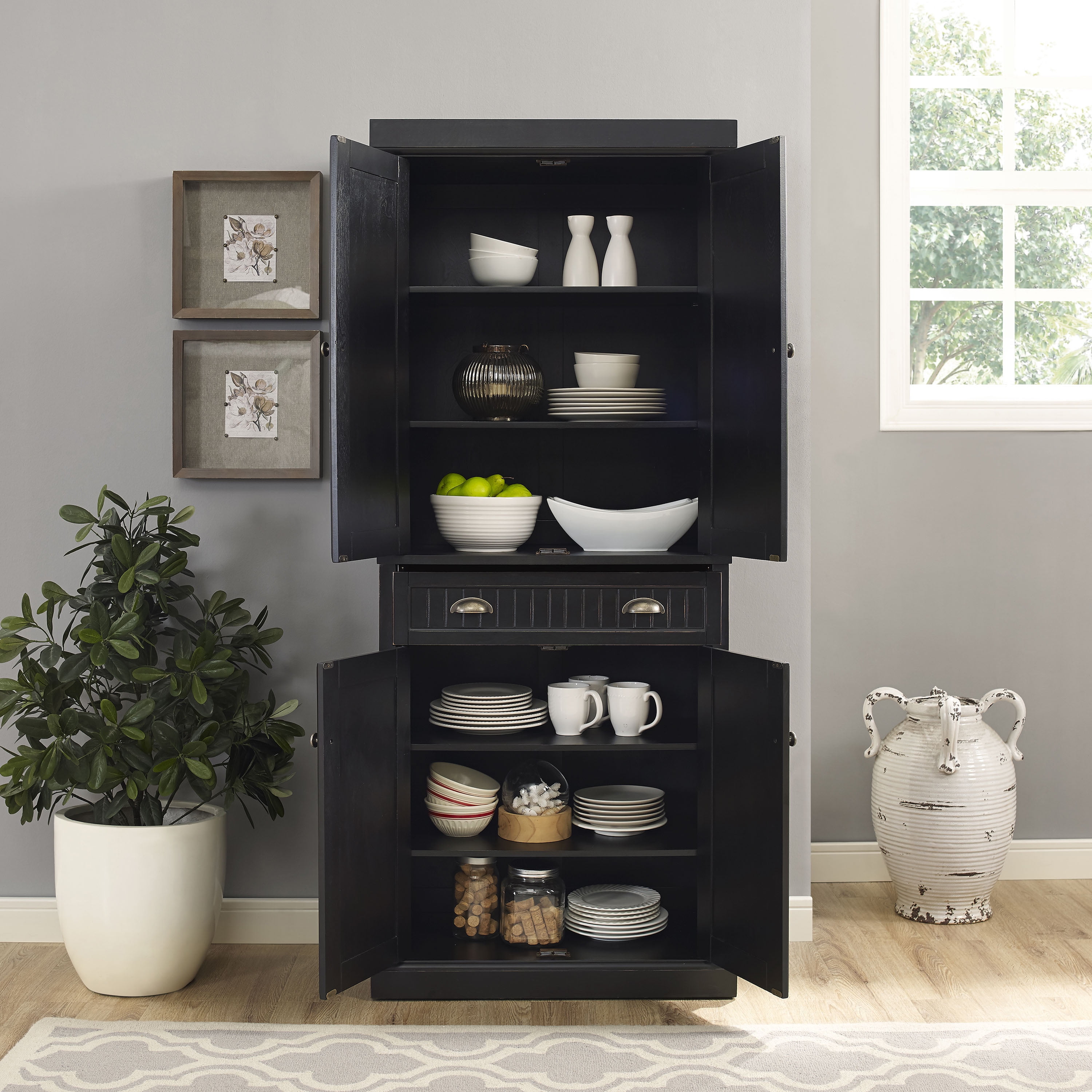 Crosley Furniture Seaside Coastal Pantry Storage Cabinet with Shelves, Kitchen, Dining, or Laundry Room