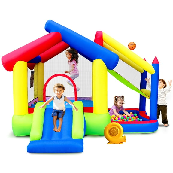 WELLFUNTIME Kids Inflatable Bounce House Jumping Castle Slide Bouncer with 470 W Blower, Bouncy Castle with Ball Pit Pool for Backyard Outdoor