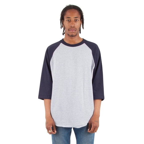 Shaka Wear Adult 6 oz., 3/4-Sleeve Raglan T-Shirt M HTHR GREY/ NAVY