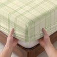 thumbnail image 3 of Twin Sze Fitted Sheet Set - Check Plaid 2 Piece Bedding Sets 16" Deep Pocket Fitted Sheet with 1 Pillowcase, Green Grids Stripes Modern Minimalist Brushed Microfiber Hotel Luxury Bed Sheets, 3 of 9