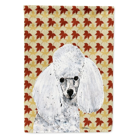 White Toy Poodle Fall Leaves House Flag
