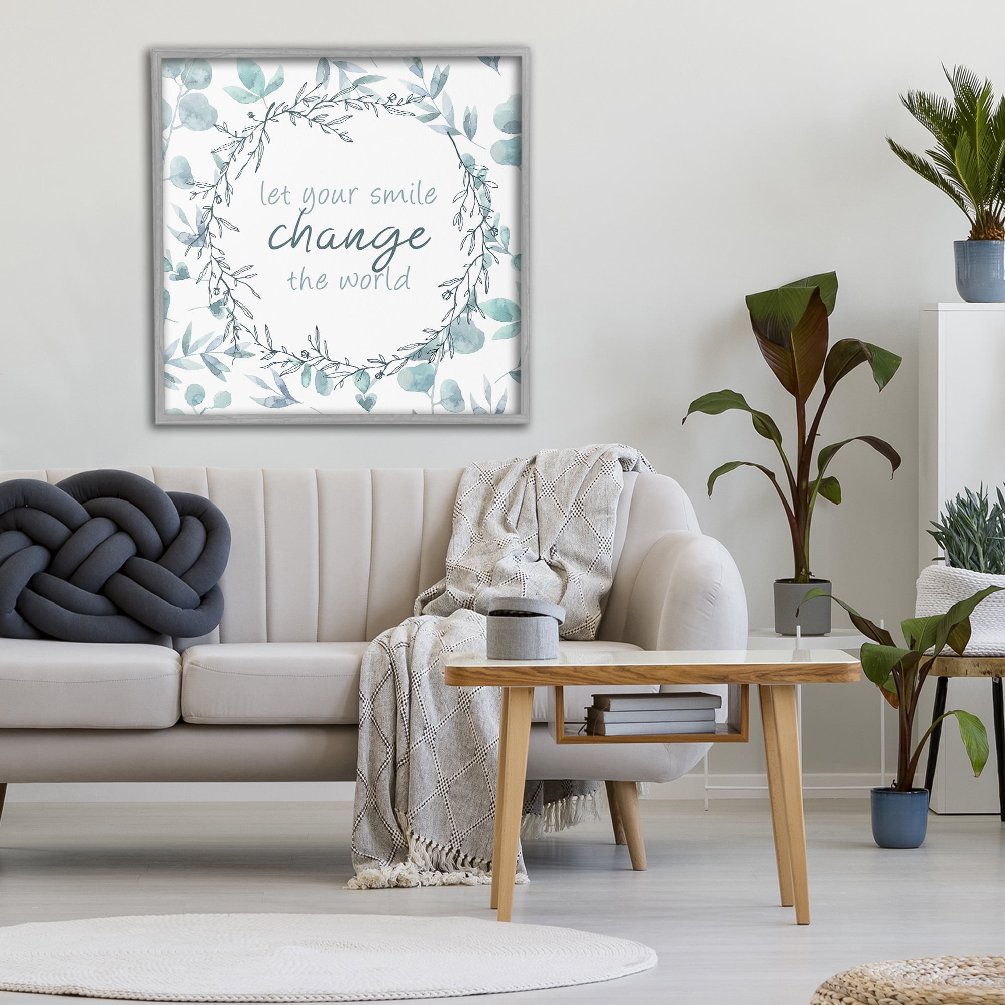 Stupell Industries Smile Change The World Gray Framed Giclee Art, design by Kim Allen