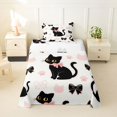 thumbnail image 2 of Manfei Kawaii Black Cat Twin Sheets, Bow Paw Bedding, White Pink, 3pcs, 1 Flat Sheet, 1 Fitted Sheet and 1 Pillowcase, 2 of 6