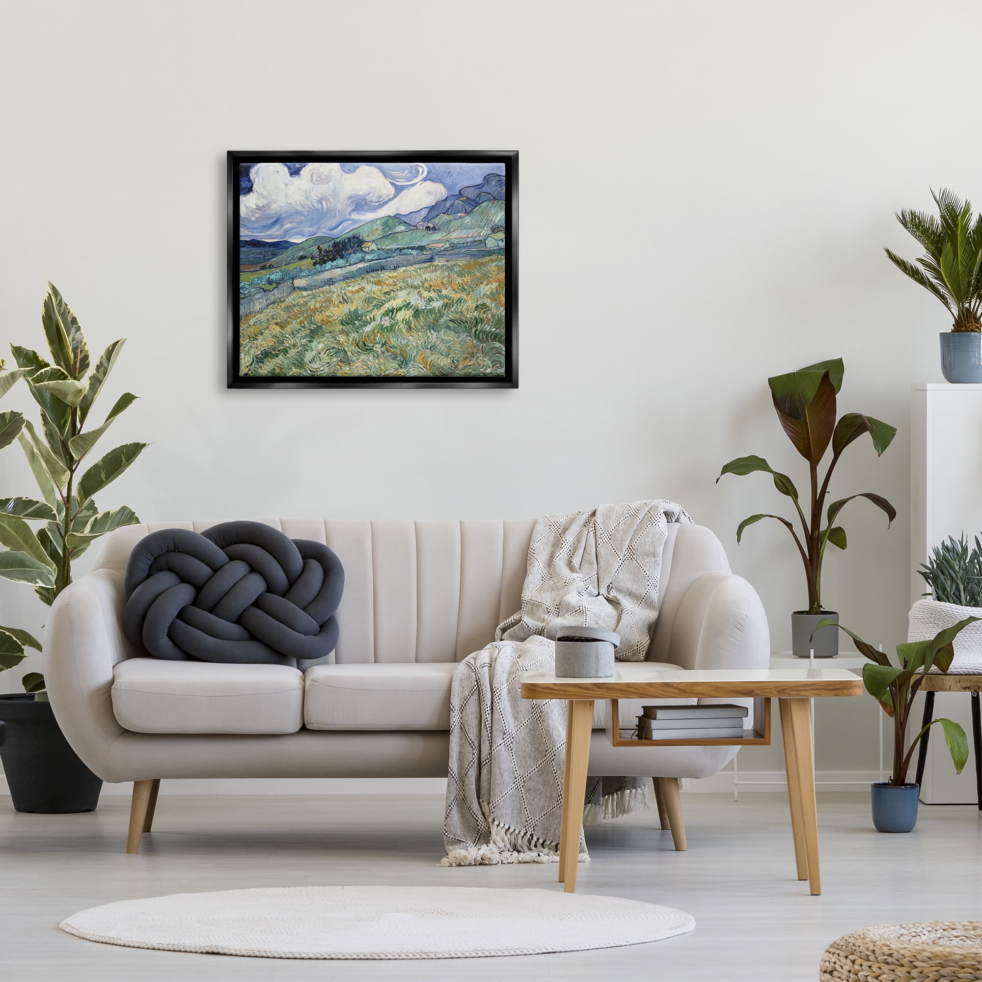 Stupell Industries Green Wheat Field Van Gogh Landscape Painting Black Floater Framed Canvas Art Print Wall Art, 31 x 25