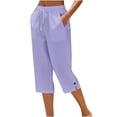 thumbnail image 2 of Nestiefly Cotton Capri Pants for Women Loose Fit Casual Straight Leg Drawstring Elastic Waist Cropped Pant Summer Linen Clothes 2026 Light Purple L, 2 of 7