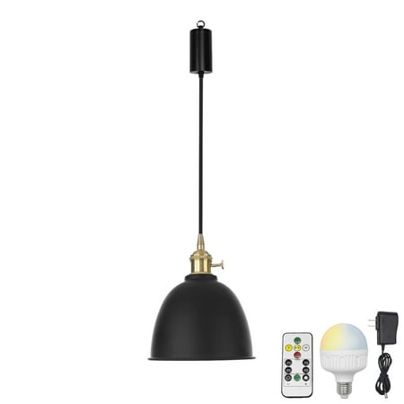 

FSLiving Rechargeable Battery Operated Pendant Light with Sleeve&Round Hook RGB Mode Adjustable Wire Length Hanging Light Black Metal Shade Dimmable Lamp for Courtyard Nightstand - 1 Light