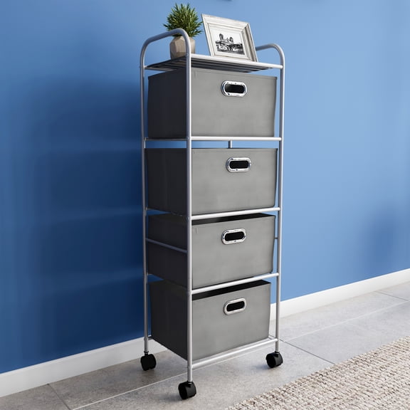 Lavish Home 4-Drawer Fabric Dresser Cart for Closet, Portable Storage Unit for Home and Office (Gray)