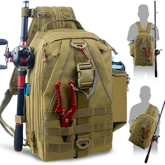 Fishing Tackle Backpack Storage Bag, Fishing Bag with Rod Holder Lightweight Waterproof Fishing Backpack Fishing Shoulder Gear Bag Fishing Gift for Men Women Hiking Hunting Fishing Large