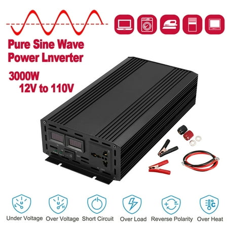 3000W P eak Pure Sine Wave Power Inverter DC 12V To 110V 120V AC converter LED
