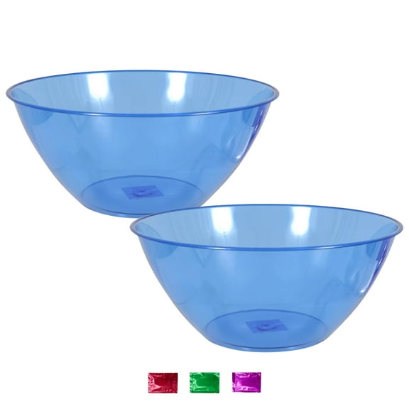 Blue Plastic Serving Bowls Set of 2, Reusable Round Bowl for Salad Popcorn Snacks Pasta Dish Soup Candy Fruit, Kitchen  Party Use Containers w/ Snoep in Beperkte Oplage