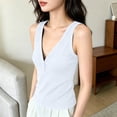 thumbnail image 6 of Womens V Neck Tank Tops Summer Ribbed Sleeveless Henley Shirts Casual Loose Fit Button Up Cami Knit Tees White, 6 of 6