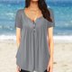 thumbnail image 4 of Camisetas de verano para mujercamisetas holgadas plisadas con cuello en V y manga corta (gris M) Likrtyny Para estrenar, 4 of 9