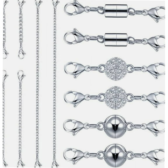12 Pieces Necklace Extenders, Necklace Extension Clasps Set, Chain Extenders for Necklace Bracelet Anklet Jewelry Making Supplies (Silver)