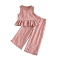 thumbnail image 4 of Zpanxa Ensembles Courts pour Filles Enfants à Carreaux Sans Manches Col Rond Haut Pantalon à Jambe Grand Ensemble Décontracté 2 Pcs 2-3 Ans, 4 of 6