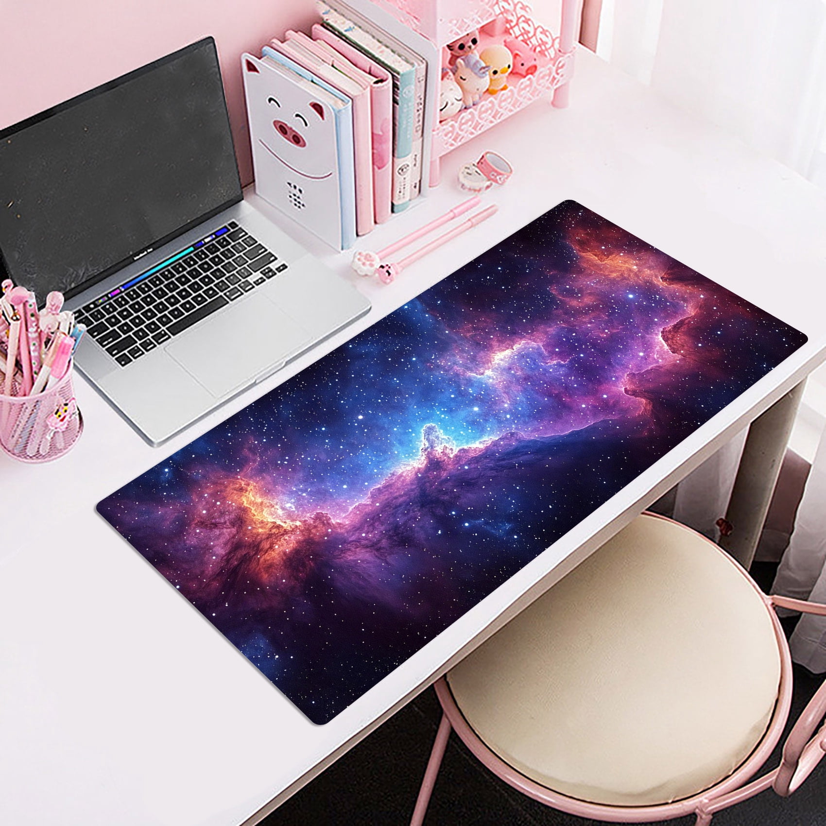 NEONWE Starry Night Gaming Mouse Pad Purple Cloud Red Sky Stars Fantastic Large Desktop Mouse Pad with Stitched Edges Non-slip Rubber for Work Game Office Home, 3mm Thick, 31.5 X 15.75 Inch