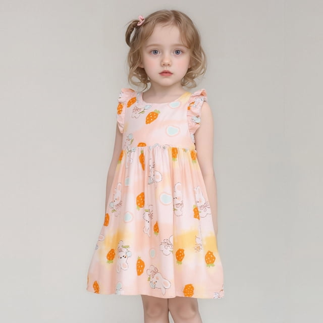 Robe d'Été pour Filles, Robe Trapèze pour Fille, Manches à Volants, Robe Fleurie pour Filles, Robe Chic pour Filles