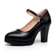 thumbnail image 1 of Zapatos de tacón alto con plataforma para Mujer, calzado de piel sintética resistente al agua, con hebilla, color negro liso, para primavera, 2022, 1 of 4