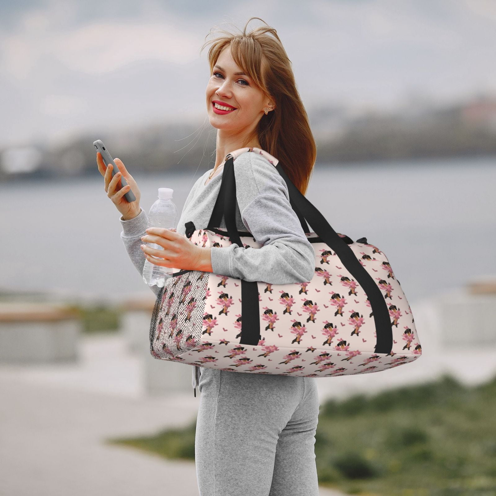 Fuzoiu Dachshund Dog Heart Print Travel Duffle Bag,Carry On Tote Bags,Duffel Bag,Sport Gym Bag, Hospital Bag for Labor and Delivery, Overnight Bag,Luggage Bag