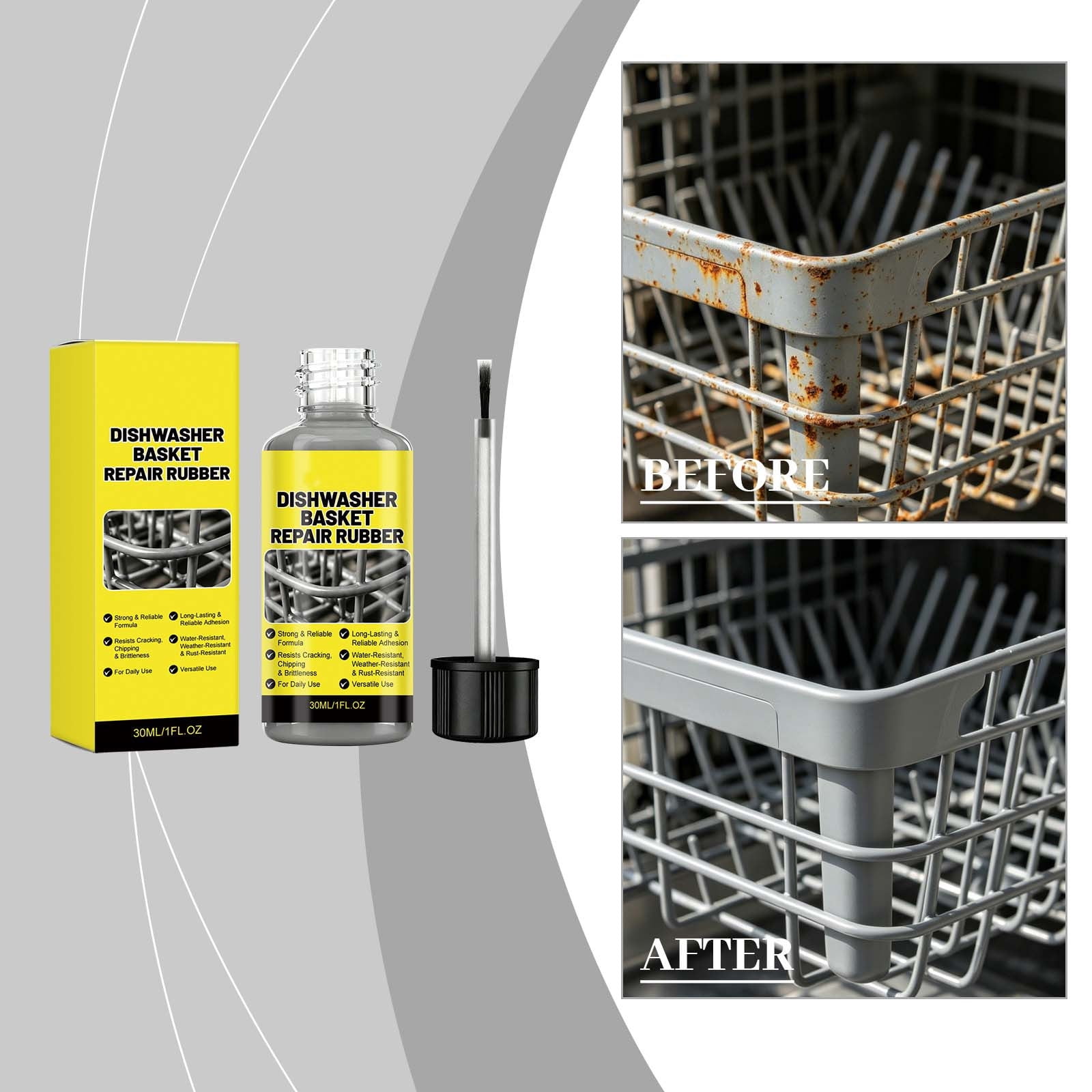 Seyotauo Dishwasher Basket Repair Rubber Coating Paint, Gray Anti Rust Chip Touch Up Refinish Paint Maintenance Kit, for Dishwasher Rack Prongs Anti Scratch Water Resistant Household Kitchen Repair