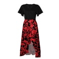 thumbnail image 4 of 2024 Clearance! JINMGG Summer Dresses 2024, Dresses for Women 2024 Summer Dresses for Women Short Sleeve V Neck Boho Floral Print Tie Waist High Low Ruffle Cocktail Maxi Dress Red XL, 4 of 7