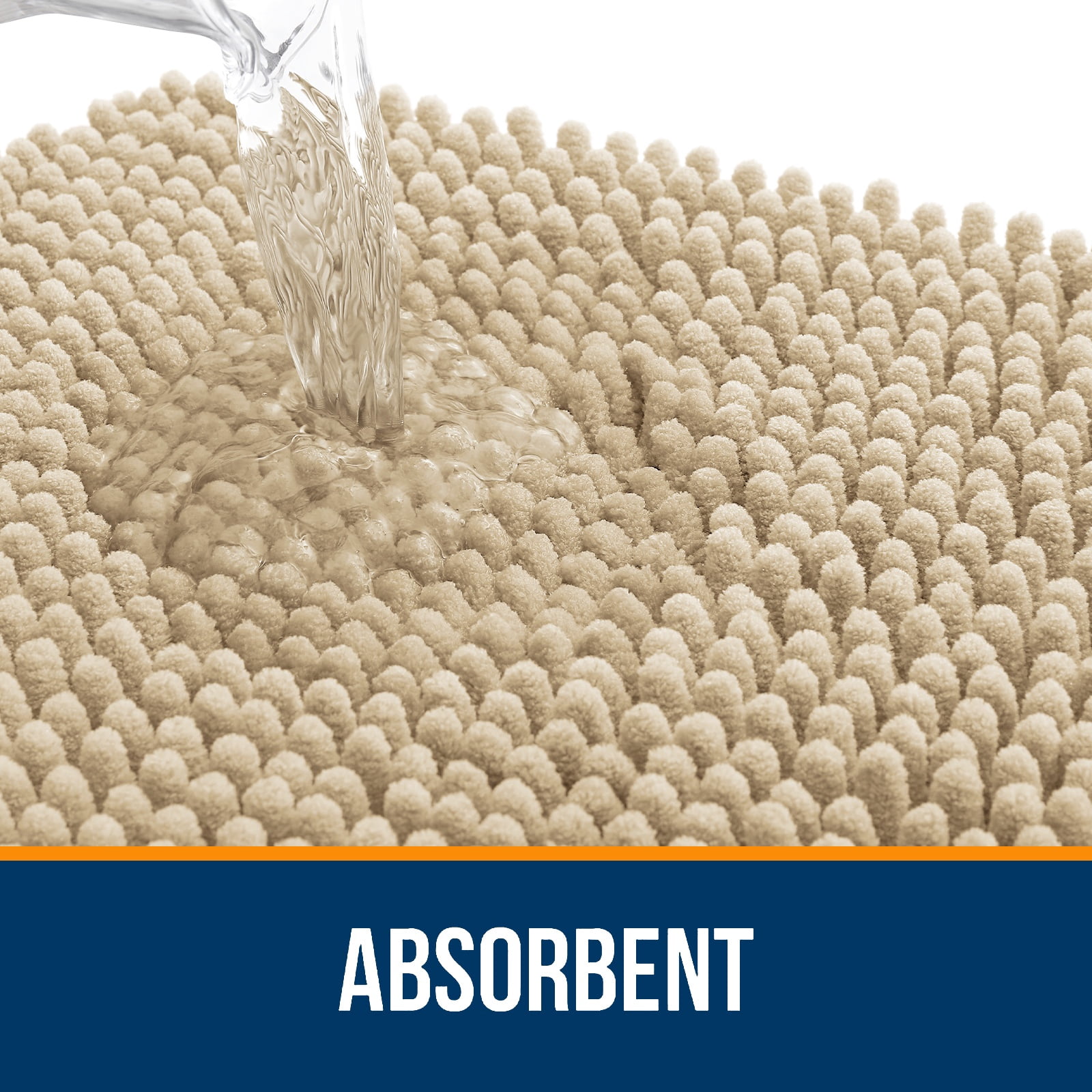 Buganda Bathroom Rugs 59x20, Quick Dry Machine Washable Chenille Bath Mats with Rubber Backing, Beige