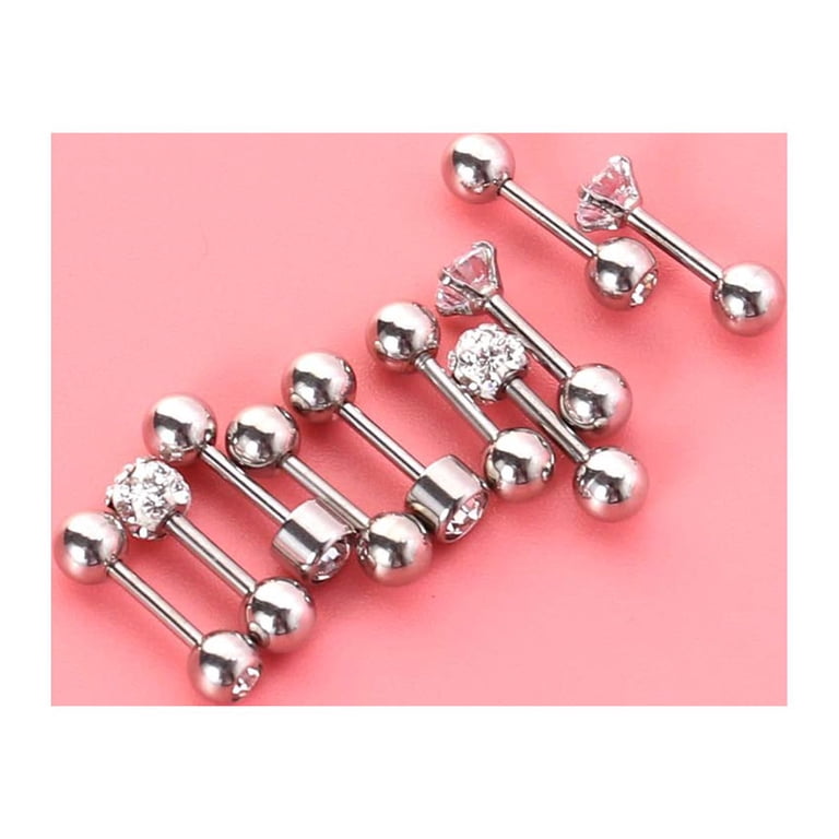 5 Pairs Stainless Steel Ball Stud Earrings Set - Cubic Zirconia Barbell For Helix Tragus Cartilage Piercing