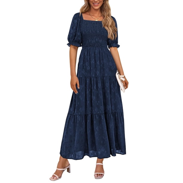 Vestido midi PRETTYGARDEN para mujer, verano 2025, floral, azul oscuro