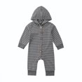 thumbnail image 1 of Mialoley Baby's Striped One-piece Romper, Long Sleeve Button Hooded Bodysuit, 1 of 4