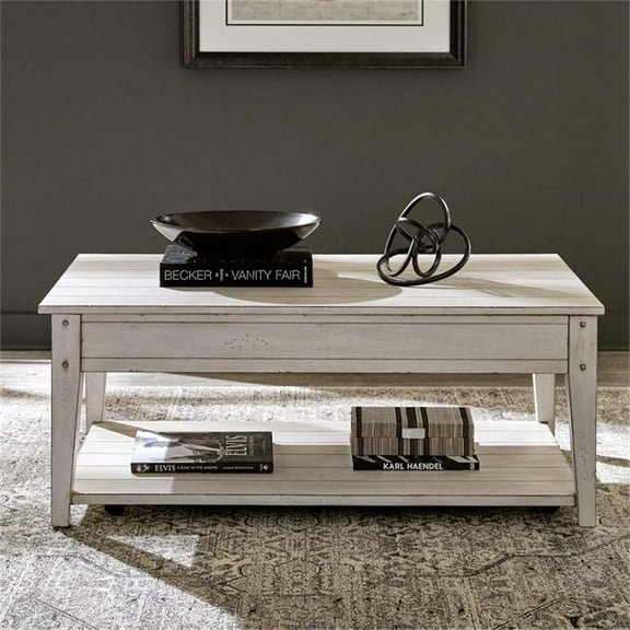 Lake House Lift Top Cocktail Table in Weathered White