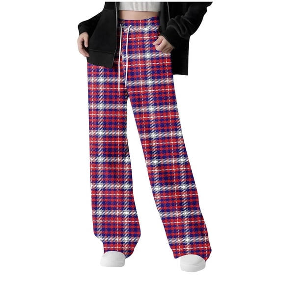 SELONE Girls Sweatpants with Wide Leg Sets Big Kids Plaid Thermal Drawstring Pants Elastic Waist Trousers Winter Outfits