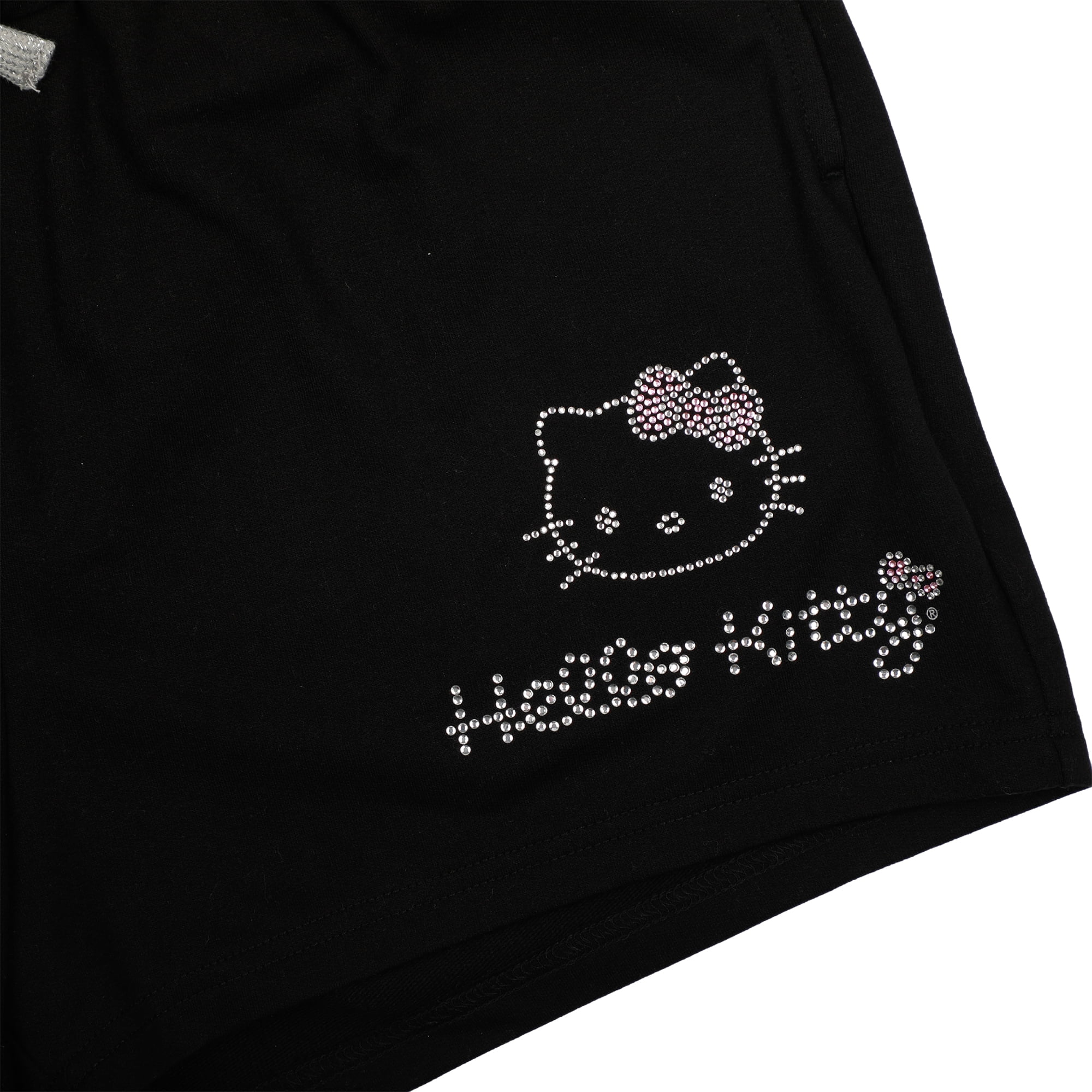 Hello Kitty 879753-medium Rhinestone Sweat Shorts for Womens, Black - Medium