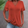 thumbnail image 2 of TRUBKH Short Sleeve Shirts for Women V Neck T Shirts for Women Crop Top Bee Shirt Women's Fashion Clothes for Every Occasion Cotton Linen Cardigan Summer Chic Graphic T-shirts Red S, 2 of 9
