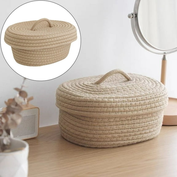 Home Textile Storage,Oval Baskets With Lids Decorative Baskets With Lids For Organizing Natural Cotton Rope Lidded Baskets With Handles Storage Baskets With Lids 1PC