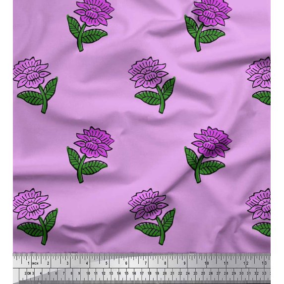 Soimoi Polyester Crepe Fabric Leaves & Floral Block Print Fabric by The Yard 42 Inch Wide