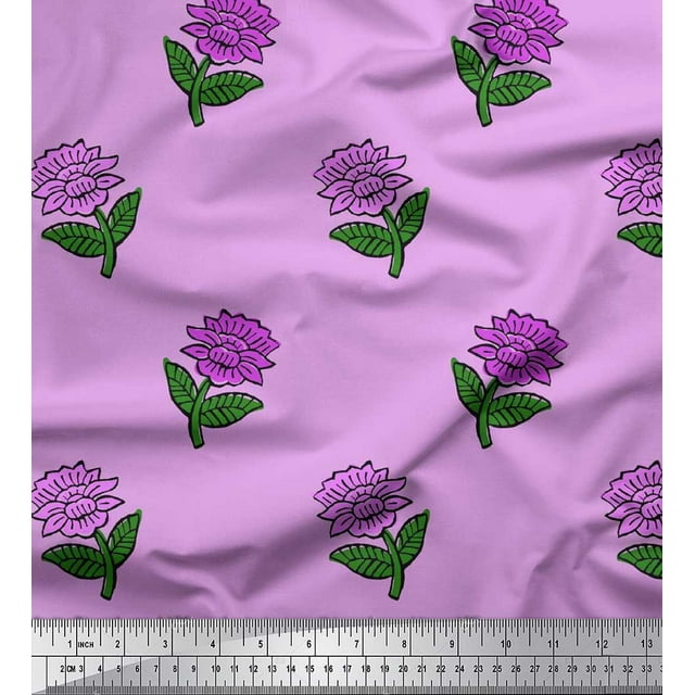 Soimoi Rayon Fabric Leaves & Floral Block Print Sewing Fabric Yard 56 Inch Wide