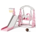 thumbnail image 3 of XJD 4-in-1 Toddler Slide and Swing Set, Kids Indoor Outdoor Playset with Basketball Hoop, Backyard Playground for Toddlers 1-3 Years Old, Pink, 3 of 11