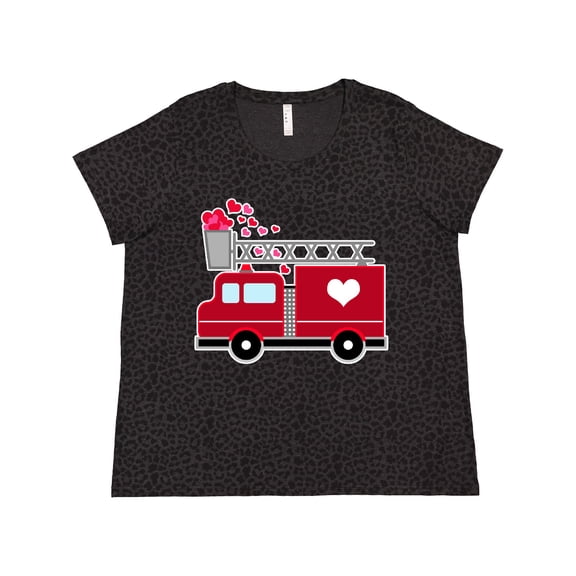 Inktastic Valentine's Day Red Firetruck with Pink Hearts Women's Plus Size T-Shirt