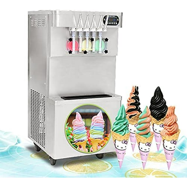 Kolice Commercial 5 Flavors Soft Ice Cream Machine,Ice Cream Maker, Frozen Yogurt Ice Cream Machine-Upper Tanks Refrigerated, Transparent Dispenser