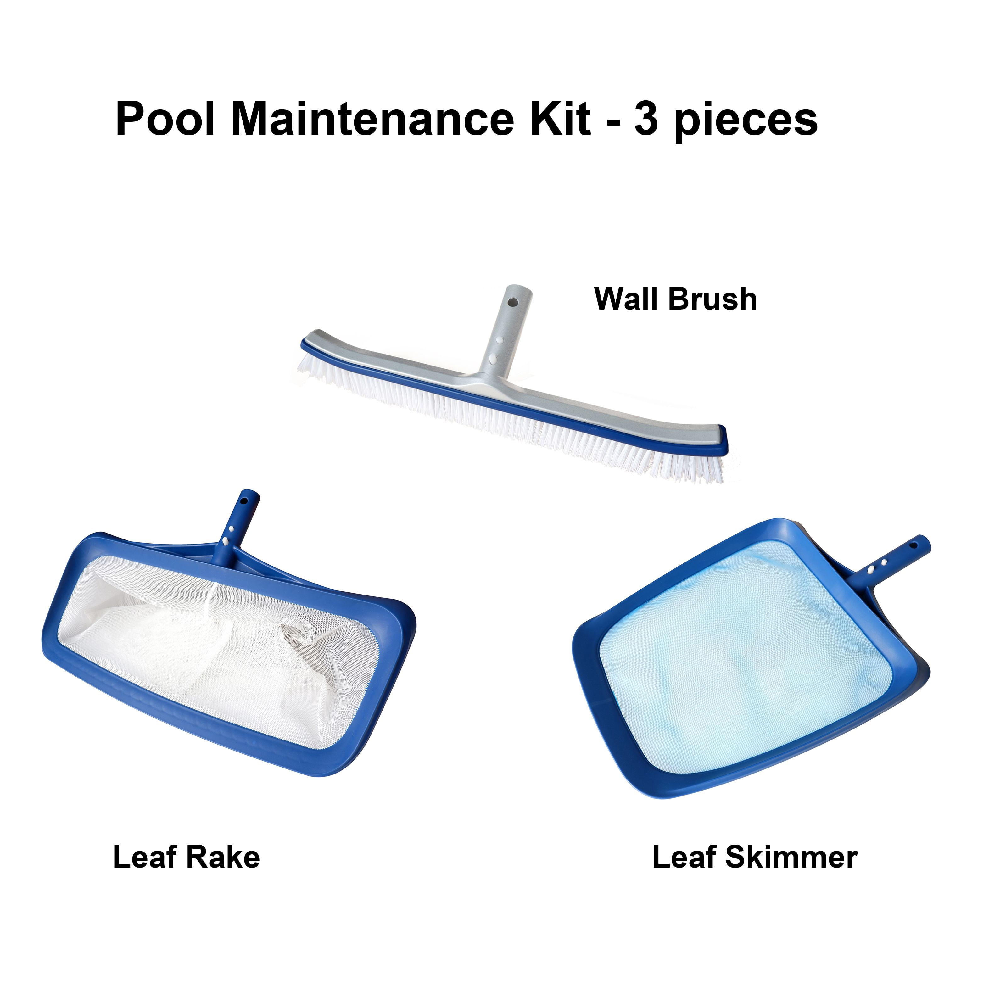 Mainstays 3PC Pool Kit Include Brush with Aluminum Back, Plastic Skimmer and Rake