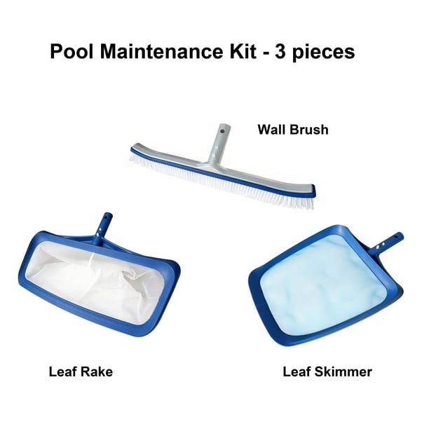 Mainstays 3PC Pool Kit Include Brush with Aluminum Back, Plastic