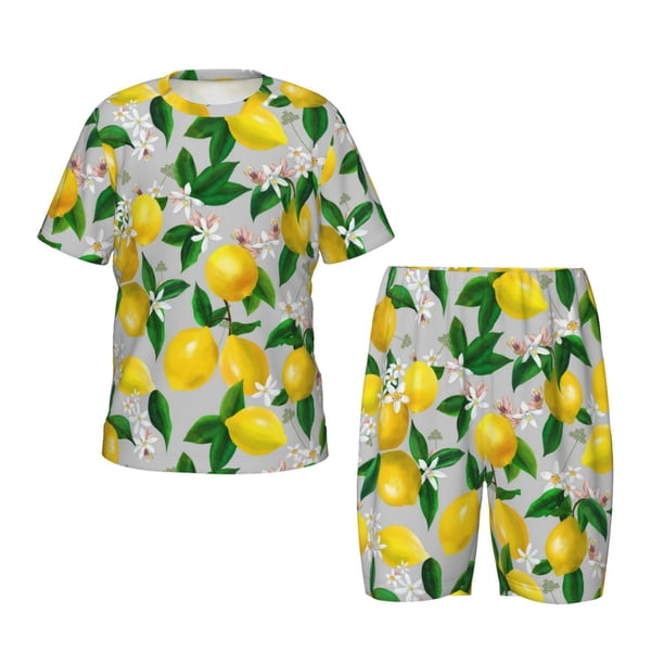 Fotbe Lemon Seamless Pattern Oil Painting Effect Pijama Estampada de 2 Piezas para Niños – Ropa de Dormir de Manga Corta Cómoda para Niños y Niñas, Camiseta y Shorts de Algodón-4X-Large